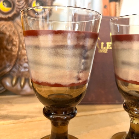 Vintage Libbey Sango Nova Brown Stem 7" Wine Water Goblet Glass Set of 2 - Picture 4 of 5